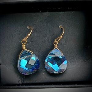 Gold and Blue Teardrop Earrings